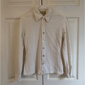 Vintage Anthropologie Ivory Textured Basketweave Button Down Shirt Long Sleeve L
